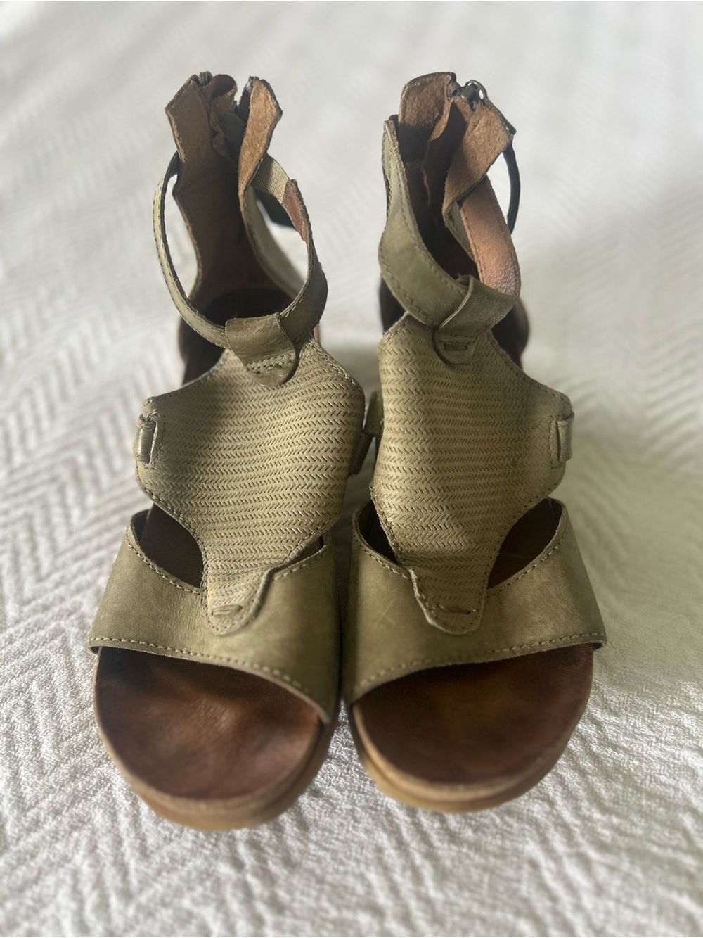 Miz Mooz Olive Green Leather Wedge Sandals
